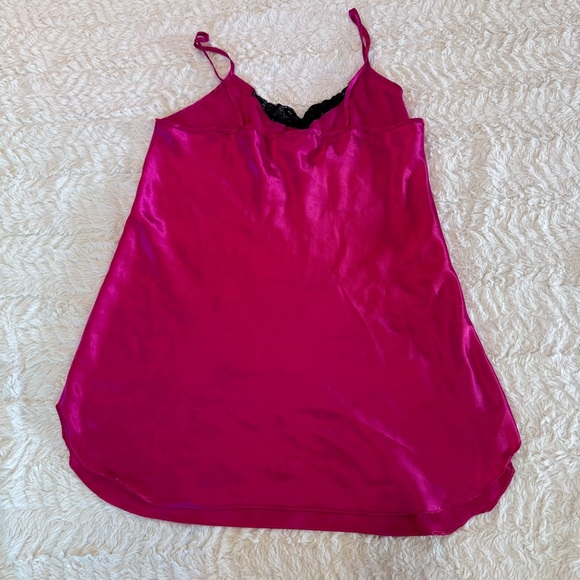 Apostrophe Pink Satin Slip Dress with Black Beaded Lace – Y2K Spaghetti Strap - Picture 2 of 7